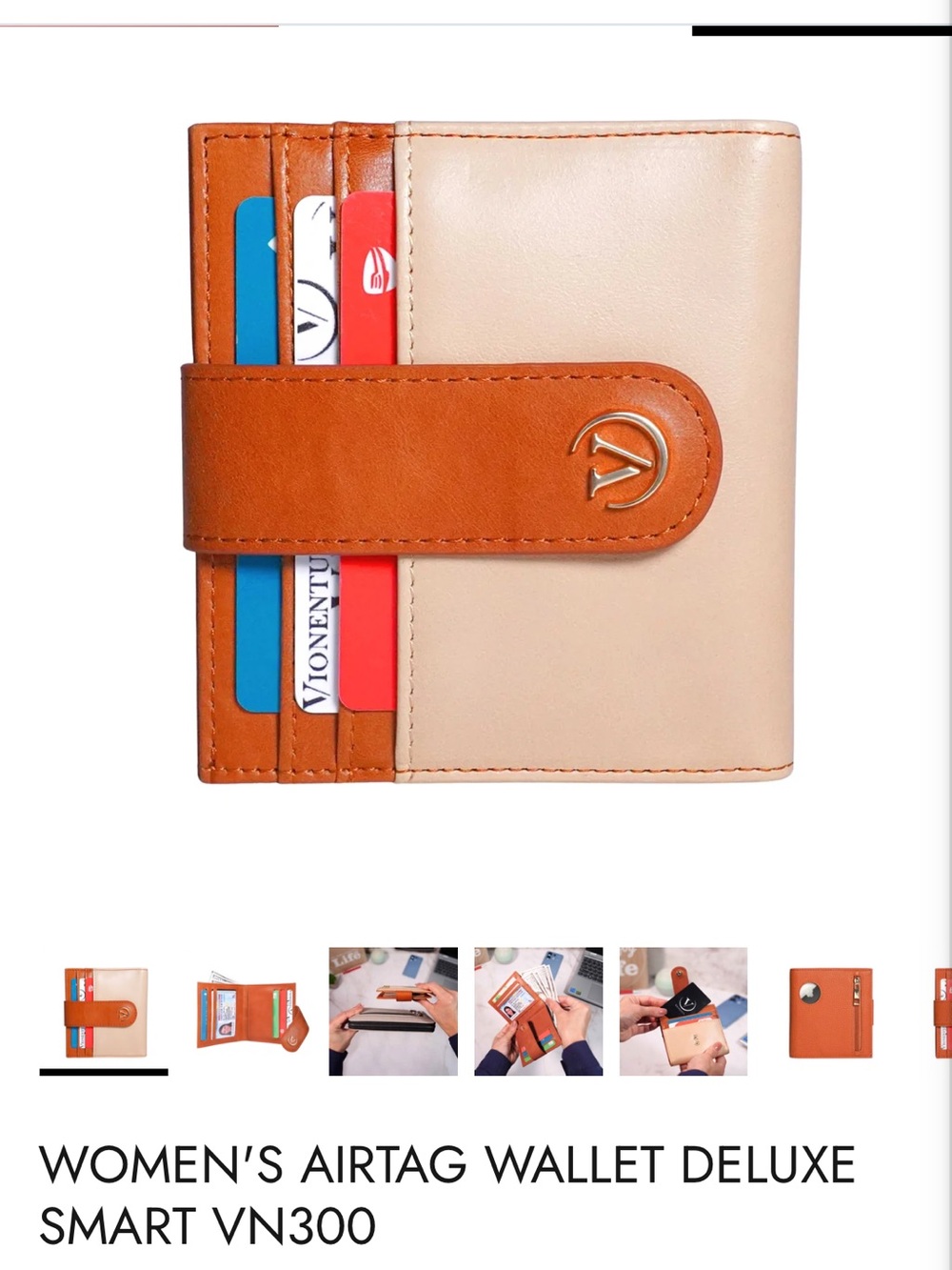 Smart Women's Key & Card Wallet with AirTag Pocket in Tan and Cream